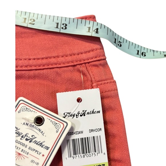Flag & Anthem High Rise Denim Shorts Cuffed Hem Coral Pink Casual‎ Size 4/27 NWT - Picture 3 of 9